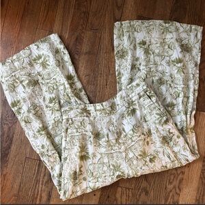 Rachel Zoe Linen Tropical Print Pants in Olive and White Small